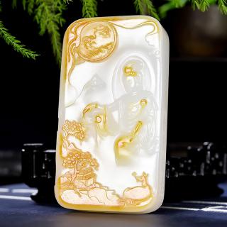 和田玉羊脂白玉 满皮精雕观音玉牌 169克