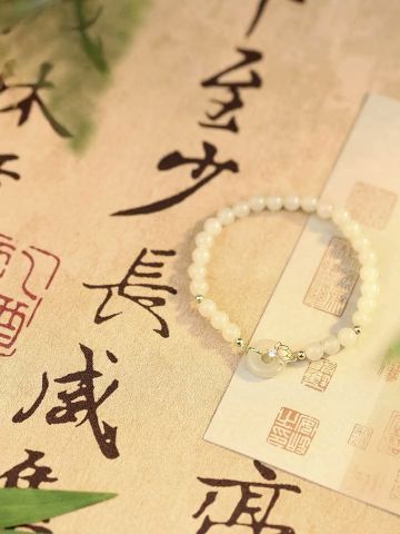 老庙和田玉手串s925纯银手链女蝴蝶平安扣生日送女朋友礼物情人节礼物