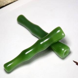 和田玉烟嘴菠菜绿碧玉竹节烟杆玉烟嘴碧玉节节高升