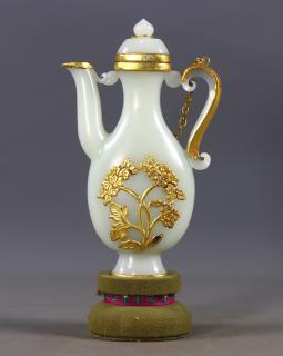 臻品旧藏和田玉包金壶一把 高14厘米,长8.5厘米,宽3厘米,重190克#古董
