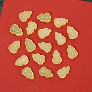 925纯银镀金镶嵌天然和田玉葫芦包金配件diy手链手串隔珠串珠配饰