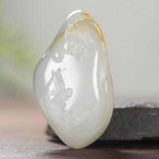 千尺山23克宋永胜作品 新疆和田玉青花籽料年年有余挂件吊坠玉石玉坠